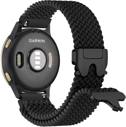 Braided Bands Compatible with Garmin Vivoactive 6/5/3/Venu 2 Plus/Forerunner 165/55/645/245 Music, 20mm Parachute Buckle Soft Stretchy Nylon Band for Garmin Venu/Sq/Sq 2/Vivomove HR Men Women