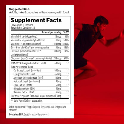 Mdrive Elite Testosterone Booster for Men - Supports Immune Health, Energy, VO2Max, Recovery, Stress Relief, Lean Muscle, KSM-66 Ashwagandha, DIM, Fenugreek, 90 Capsules