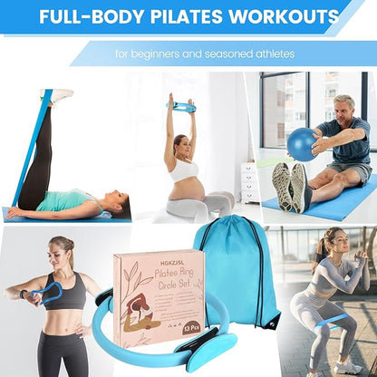 Home Pilates Essentials Kit for Women,Pilates Equipment Set with 9 Inch Yoga Ball,Figure 8 Resistance Band,Pilates Bands & Accessories,Pilates Ring and Ball Set for Beginners Home Workouts