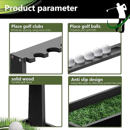 Golf Club Holder Stand,Wooden Golf Club Rack -Indoor Display Rack,Golf Club Organizer for 8 Clubs and 11 Balls Storage,Golf Rack for Storage Sports Outdoors Wall Garage