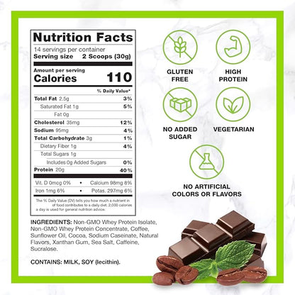 Chike Mocha Mint High Protein Iced Coffee, 20 G Protein, 2 Shots Espresso, 1 G Sugar, Keto Friendly and Gluten Free, 14 Servings (14.8 Ounce)