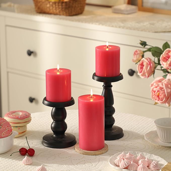 3x4 Inch Pink Pillar Candles Set of 3-Decorative Unscented Pillar Candle, Long Burning Dripless Candles for Table Decor, Smokeless Large Pillar Candle for Wedding Table, Dinner, Valentines Decor