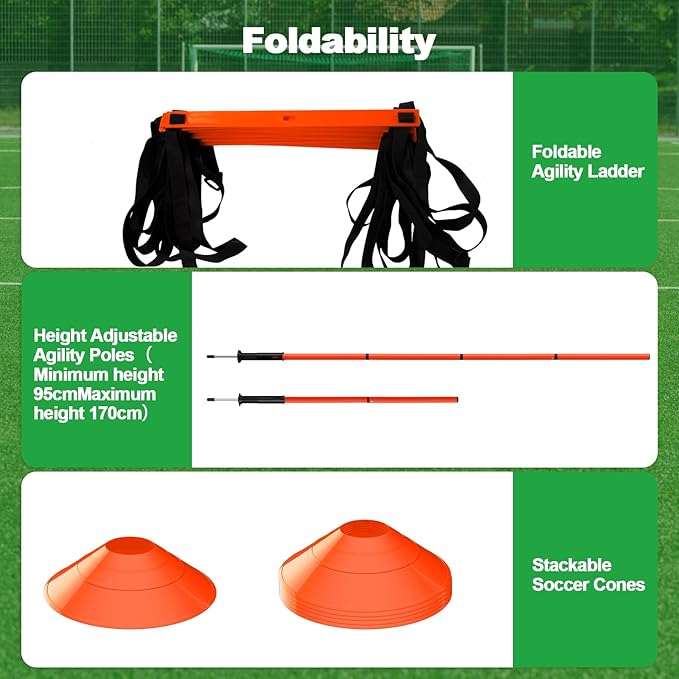 24Pcs Soccer Agility Training Equipment Set Ultimate Agility Poles Cones Ladder More for Quick Assembly and Easy Portability Suitable for All Skill Levels Enhance Speed Agility Training
