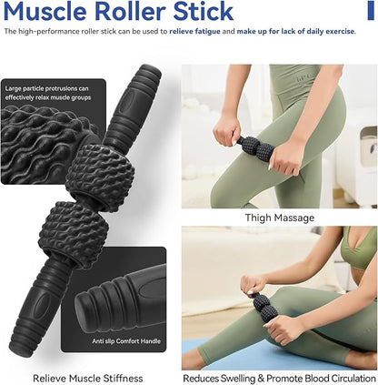 5 in 1 Foam Roller Set, High Density Foam Roller, Muscle Roller Stick, Massage Ball, Resistance Band for Physical Therapy & Deep Tissue Muscle Massage (Black)