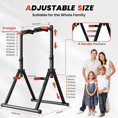 DOBESTS Foldable Power Tower Pull Up Bar Dip Station Adjustable Multifunction Workout Pull Up Tower Station Gym Strength Training Equipment for Home Outdoor, Triangular Legs, Support 700lbs