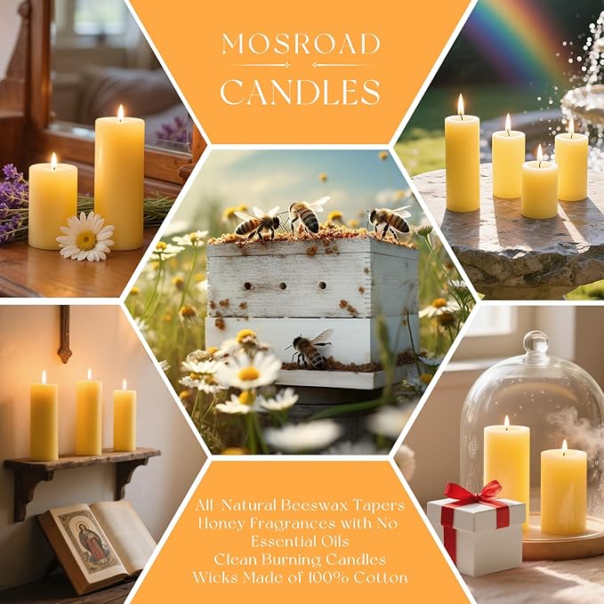 8 Packs Beeswax Candles, 2x5 Inch Natural Beeswax Pillar Candles, 400-Hour Total Long Burn Time, Organic Emergency Candle for Home Decor, Gift Sending, Smokeless & Dripless