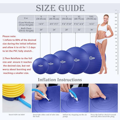 Soft Exercise ball, Anti-Burst Yoga Ball Chair Supports 2200lbs, Workout Equipment w/ Pump for Pregnancy Medicine Birthing Physical Therapy Stability Excersing Birth Swiss Fitness Gym Physio Labor Abs