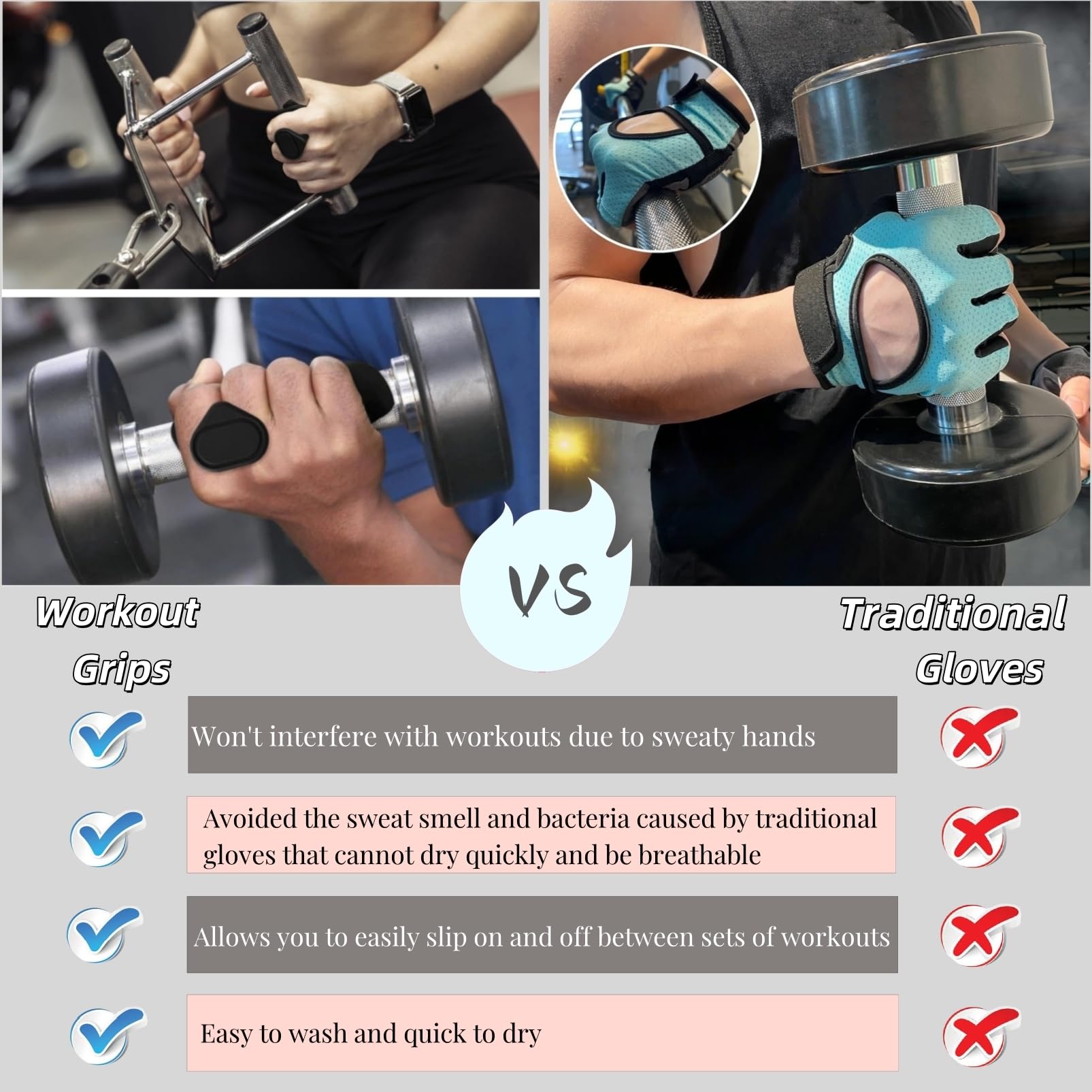 Jopplim Anti-Slip Workout Grips, Ergonomic Alternative to Workout Gloves
