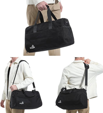 Gym Bag for Men Women, Duffle Bag with Shoe & Laptop Compartment, Waterproof Fitness Workout Sports Bag for Travel Overnight Weekend Swimming Yoga (Black, 42x25x20cm)