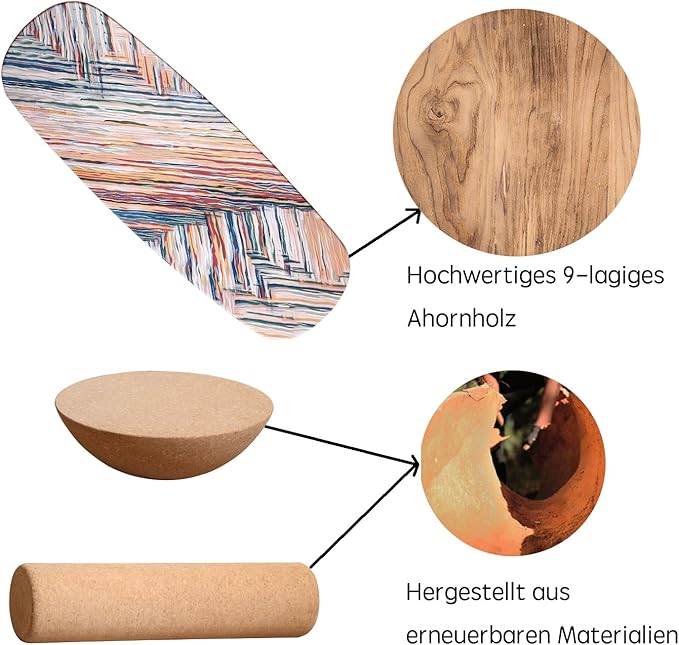 Wooden Balance Board with Cork Roller, 31.5 x 11.8 inch Board, Training Balance Trainer