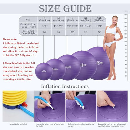 Soft Exercise ball, Anti-Burst Yoga Ball Chair Supports 2200lbs, Workout Equipment w/ Pump for Pregnancy Medicine Birthing Physical Therapy Stability Excersing Birth Swiss Fitness Gym Physio Labor Abs