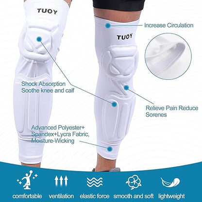 TUOY Knee Pad Shin Guard Pads, Protective Shin/Knee Pad Support Sleeve for Soccer, Football, Basketball, Wrestling, Volleyball (Pair)