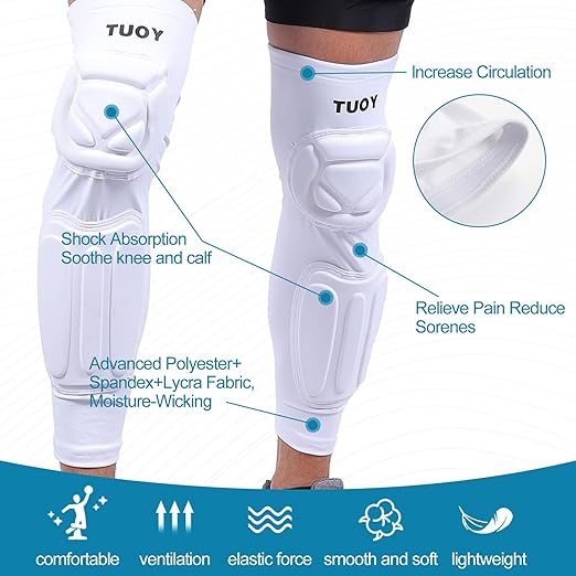 TUOY Knee Pad Shin Guard Pads, Protective Shin/Knee Pad Support Sleeve for Soccer, Football, Basketball, Wrestling, Volleyball (Pair)