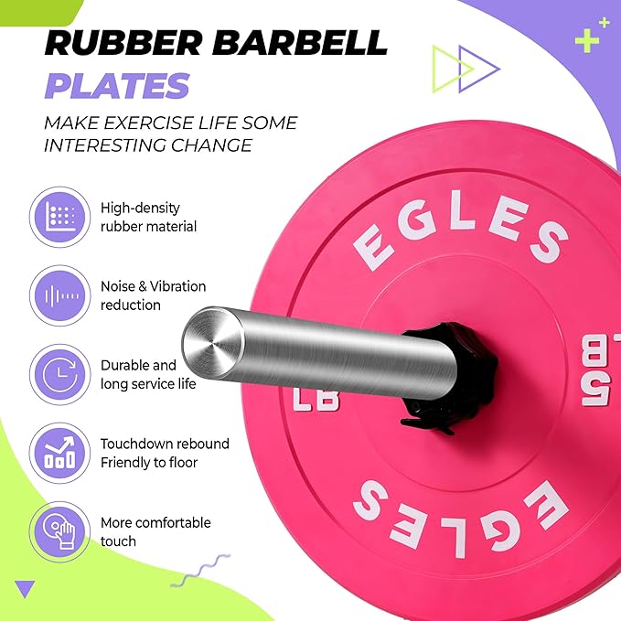 EGLES Vibrant Colorful Olympic Weight Plates, Rubber Barbell Plates, 2-inch Standard Virgin Rubber Bumper Plate 10 15 25 35 45LB for Home Gym Weightlifting, Strength Training, Fit Workouts