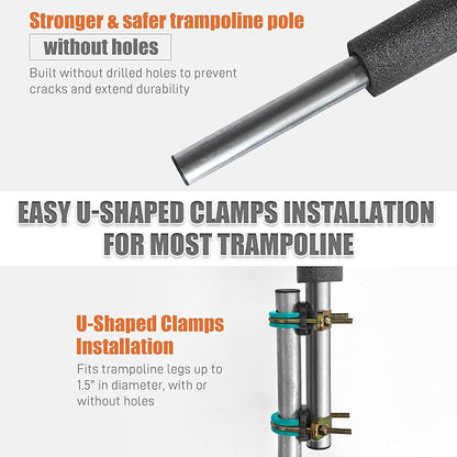 6PCS Trampoline Curved Poles, Universal Trampoline Replacement Enclosure Pole Fits for 8-16FT Curved Trampoline Frame, Galvanized Trampoline Replacement Parts with Foam Cover, T Connector & Hardware