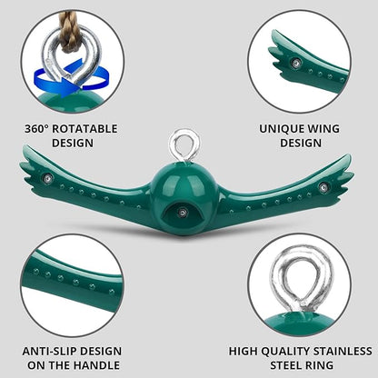 Swing Spins Set: 360° Handle Twist-Spin Flips Toy - Slackline Attachments Activate Play Powers - Accessories for Kids' Playground and Backyard Fun, Green