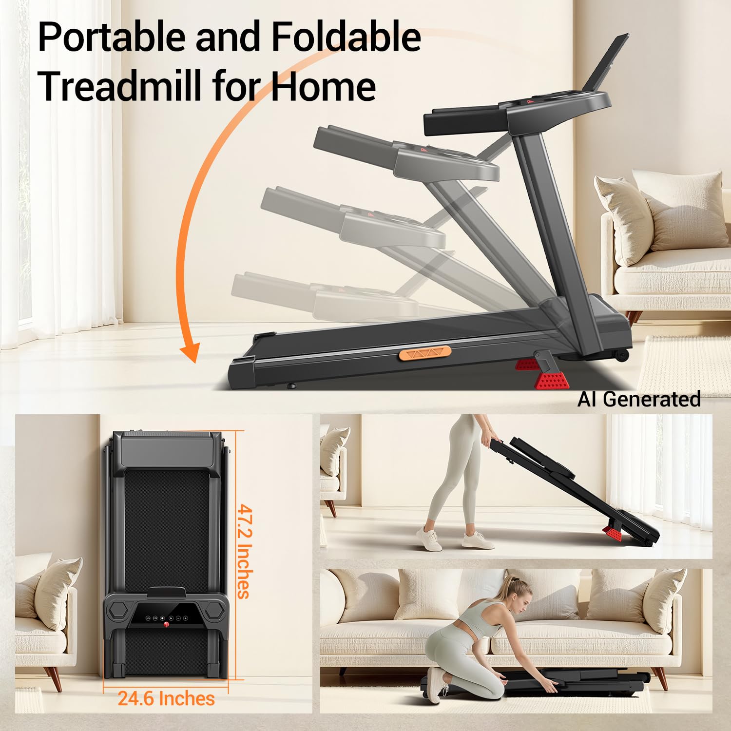 16% Incline Treadmill with Handle,Foldable Treadmills for Home