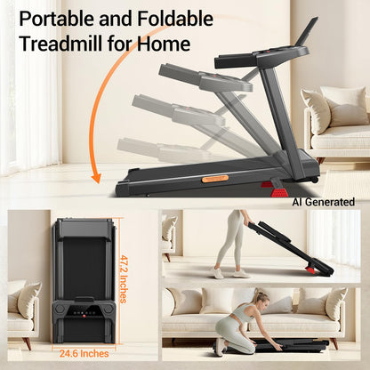 16% Incline Treadmill with Handle,Foldable Treadmills for Home