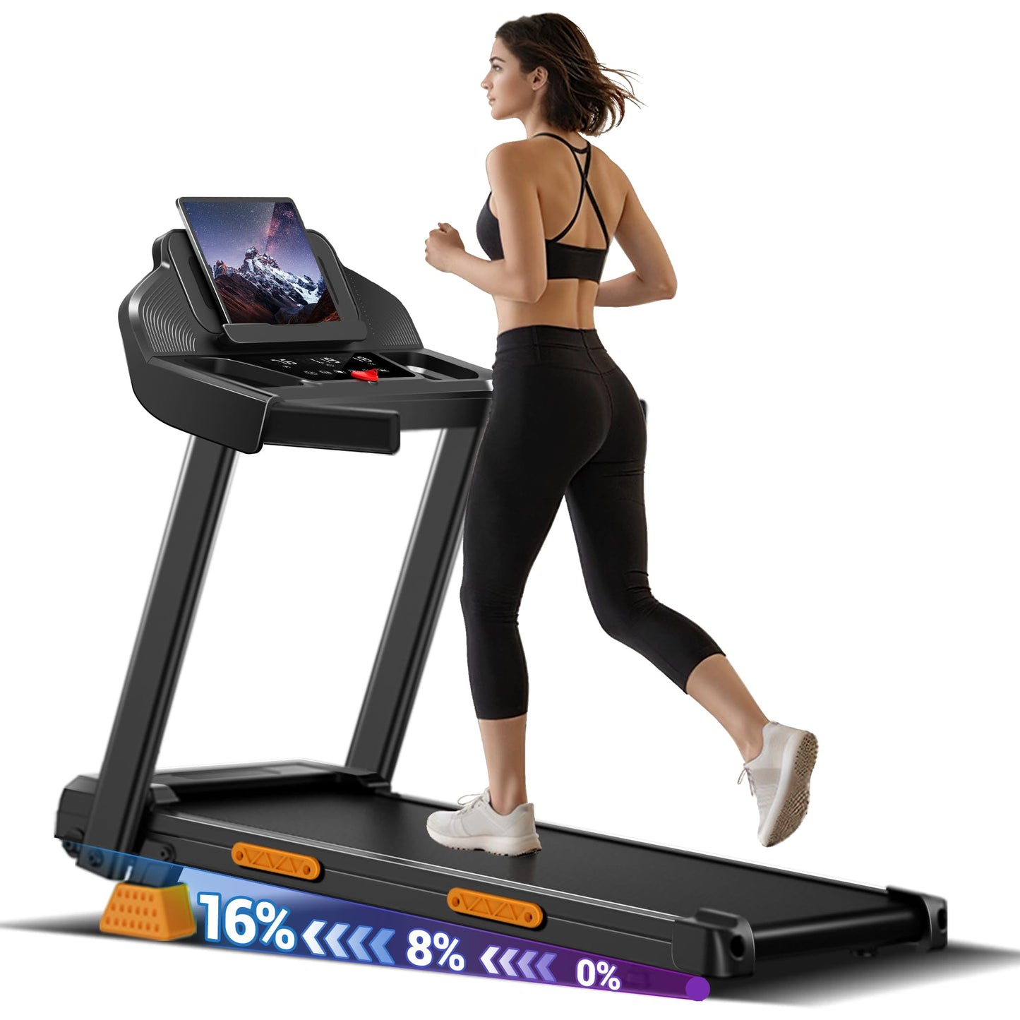CURSOR FITNESS 16% Incline Treadmills for Home with 3 LED Displays