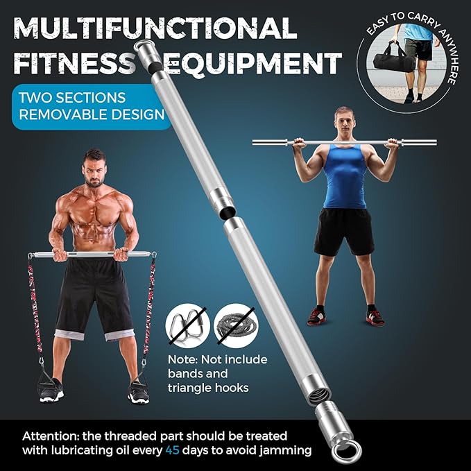 DASKING 4ft/4.9ft Barbell, 2-Inch Olympic Detachable Bar, Portable Strength Training Bar for Weightlifting, Squat, Bench Press, Home Gym, 450LBS, Includes Silent Collars