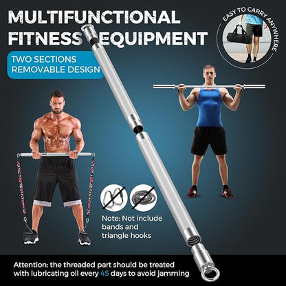 DASKING 4ft/4.9ft Barbell, 2-Inch Olympic Detachable Bar, Portable Strength Training Bar for Weightlifting, Squat, Bench Press, Home Gym, 450LBS, Includes Silent Collars