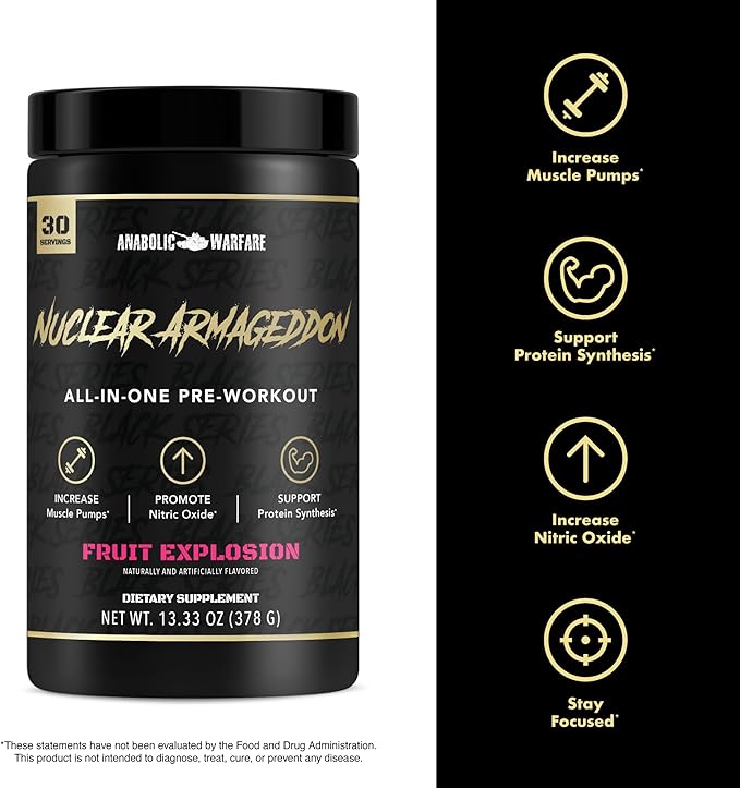 Anabolic Warfare Nuclear Armageddon Pre Workout Powder Pre-Workout for Men & Women with L-Citrulline, Beta Alanine Powder and Caffeine (Ballistic Berry Lemonade - 30 Servings)