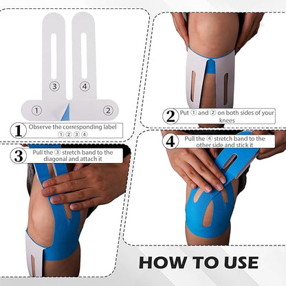 12 Pcs Precut Kinesiology Tape for Knees，Knee Tape for Knee Pain Relief Pre Cut，Waterproof, Breathable, Hypoallergenic Athletic Tape for Support and Protection (Blue)