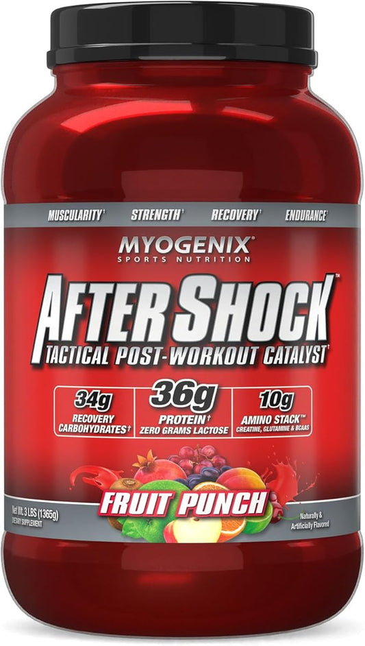 Myogenix Aftershock Post Workout ??Muscle Growth Whey Protein Powder ??Speeds Up Muscle Growth and Recovery ??Supports Joint Health and Replenishes Glycogen ??Fruit Punch, 3 lbs