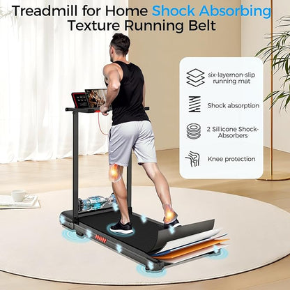 Treadmill with Handle, Treadmills for Home Samll Space, 3.0HP Portable Walking Pad with Handle, Walking Pad Treadmill with 320 LBS Capacity, Electric Compact Treadmills, Lightweight Walking Pad