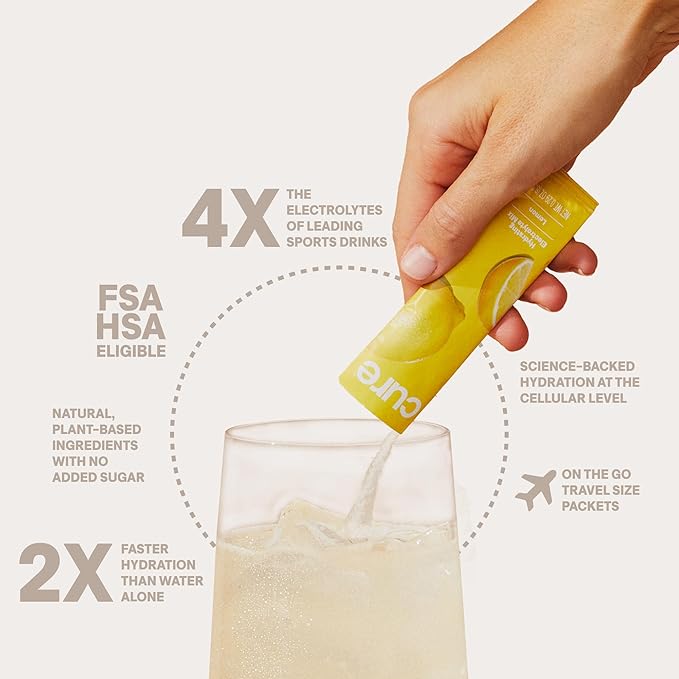 Cure Hydration | Plant-Based Electrolyte Drink Mix | No Added Sugar | FSA-HSA | Dehydration Relief Powder Made with Coconut Water | Non-GMO | Vegan | 8 Packets - Variety Pack