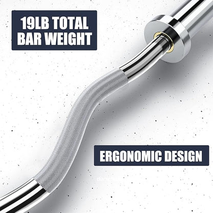 TECHNOAGE Olympic EZ Curl Bar, 47" Curl Bar(350/500LBS Capacity) 20LB, Solid Steel, Chrome Finish Barbell with Copper Sleeve and Bearing for 2-inch Plates, for Weight Lifting,Hip Thrusts,Squat,Biceps-Home Gym Weight Bar
