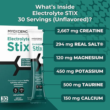 MYOXCIENCE Electrolyte STIX | Creatine Electrolyte Powder | Recovery from Exercise & Muscle Development w/Real Salt (Unflavored) (Stix 30 ct)