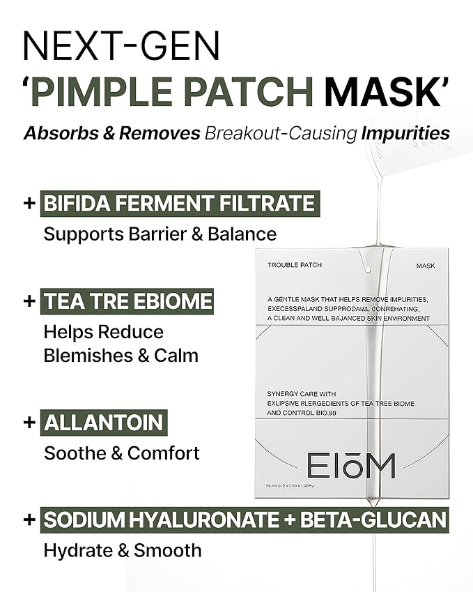 Trouble Patch Mask | Korean Face Mask ??Hydrating & Acne Face Mask for Blemish-Prone Skin, Calming Skincare & Oil Control Sheets (20ml x 4)