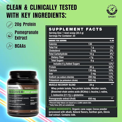 BODi Recover Whey Protein Powder Blend??Post-Workout Chocolate Whey Supplement for Muscle Recovery with 20g Protein, BCAAs, Pomegranate Extract - Fast Recovery - 20 Serving Tub