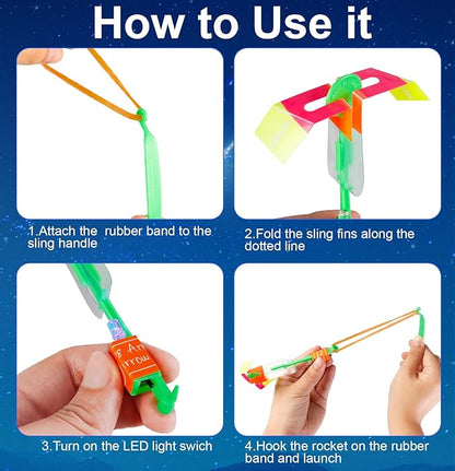 60pcs Led Arrow Helicopter Flying Toy Party Fun Gift Elastic Slingshot Flying Copters Birthdays Summer Day Party Favors Outdoor Game for Kids