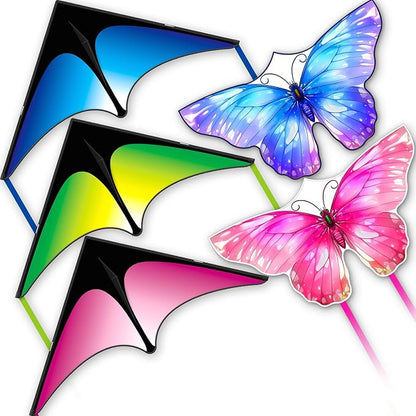 3 Piece Set Butterfly Delta Octopus Kites for Kids and Adults，Easy to Fly for Outdoor Adults Children Line Kite for Kids Toy (3 Gradient Grassland+2 Butterfly, 5)