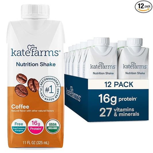 KATE FARMS Organic Nutrition Shake, Coffee, 16g protein, 27 Vitamins and Minerals, Protein Meal