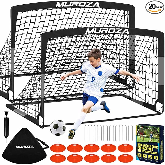 Soccer Goal, Kids Soccer Goals for Backyard Set, 2 Pack of Portable Pop Up Soccer Net with Soccer Ball, Cones, Complete Training Equipment for Youth, Toddler Outdoor Sports Games
