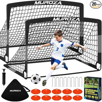 Soccer Goal, Kids Soccer Goals for Backyard Set, 2 Pack of Portable Pop Up Soccer Net with Soccer Ball, Cones, Complete Training Equipment for Youth, Toddler Outdoor Sports Games