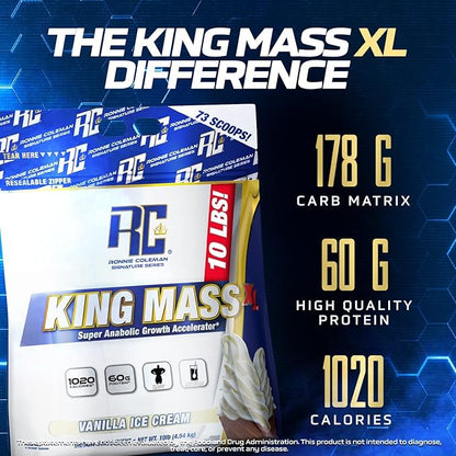 Ronnie Coleman Signature Series King Mass XL Mass Gainer Protein Powder ??Dark Chocolate Weight Gainer with 60g Protein, 180g Carbohydrates, 1,000+ Calories, Creatine & Glutamine ??10 Pound