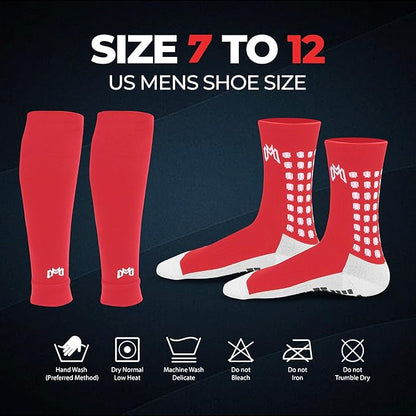 Soccer Grip Socks, Shin Guards, Pre Cut Sock Sleeves, and Guard Straps Bundle Pack - Essential Equipment for Soccer Players - for Mens, Women, Youth, Size 7 to 12 US Men Shoe Size