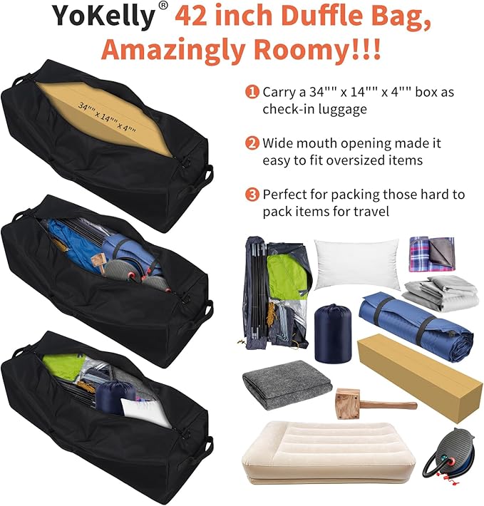 150L Extra Large Duffle Bag - 42 inch Heavy Duty Luggage Bag for Travel/Camping - Black