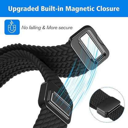 FINTIE Magnetic Braided Band Compatible with Garmin Vivoactive 5/6/Vivoactive 3, Garmin Venu/Venu Sq/Sq 2/Forerunner 55/165/645/245 Music, 20mm Stretchy Nylon Elastic Sport Strap, Black