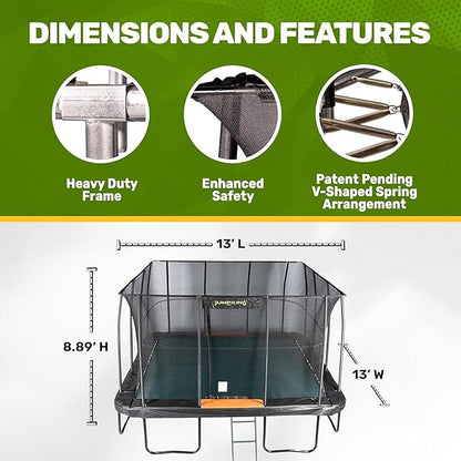 JumpKing Rectangle Trampoline Outdoor with Enclosure, Ladder, and Net, Large Recreational Trampoline for Kids and Adults, ASTM Compliant, Heavy Duty, Weather-Resistant, 1200LBS Capacity