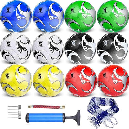 12-Pack Training Soccer Balls Size 5/4/3 with Pump – Bulk Deflated Balls for Teens and Adults, Ideal for Indoor Outdoor Practice, School Activities, Sports Events, Party Favors Gifts