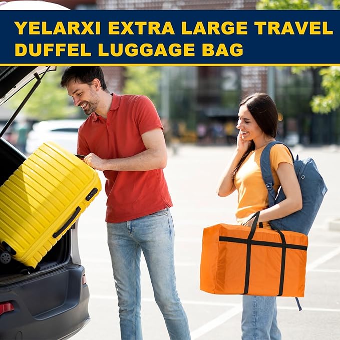 Extra Large Duffle Bag, 35 x 19 x 11 in Travel Big Duffle Bag with Zipper Handle Storage Foldable Waterproof Lightweight Bag for Women Men Travel Moving Camping (Orange)