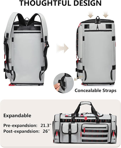 MCBD Gym Bags for Men & Women, 45L Travel Duffle Sports Backpack with Shoes & Laptop Compartment, Large Workout Carry On Bag Weekender Overnight Tote, Grey