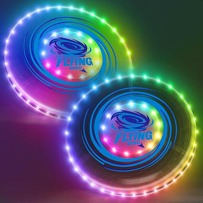 2 Pack Light up Flying Discs for Kids, 45 LEDs, 14 Lighting Modes, Rechargeable Glow in The Dark Flying Ring for Beach, Summer Camping, Outdoor Game, Sport Toys Gift for Teens Boys Adult