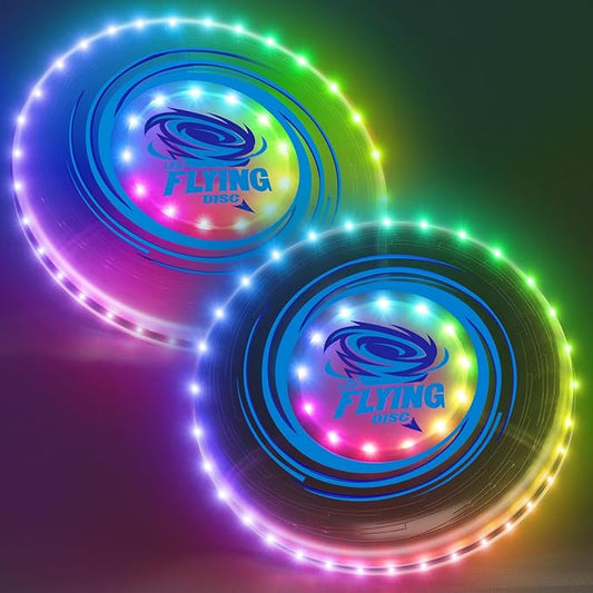 2 Pack Light up Flying Discs for Kids, 45 LEDs, 14 Lighting Modes, Rechargeable Glow in The Dark Flying Ring for Beach, Summer Camping, Outdoor Game, Sport Toys Gift for Teens Boys Adult