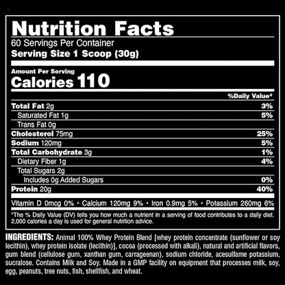 Animal 100% Whey Protein Powder ??Whey Blend for Pre Workout or Post Workout, Recovery, or an Anytime Low Sugar Protein Boost Meal Replacement with BCAA Branched Chain Amino Acids ??Chocolate, 4 lb